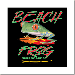 Funny Cute Red Eyed Tree Frog Beach Surfboards Posters and Art